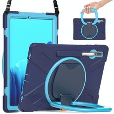 Per Samsung Galaxy Tab S8 + / Tab S8 Plus / Tab S7 FE / TAB S7 + T970 / T975 Silicone + custodia protettiva in silicone + PC con supporto e tracolla (navyblue + blu)