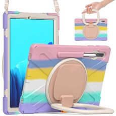 Per Samsung Galaxy Tab S8 + / Tab S8 Plus / Tab S7 FE / TAB S7 + T970 / T975 Silicone + custodia protettiva in silicone + PC con supporto e tracolla (rosa colorata)