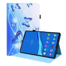 Per Lenovo M10 Plus TB-X606F Custodia in pelle flip orizzontale con supporto per carte e slot per schede e cornice fotografica (farfalla blu)