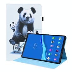 Per Lenovo M10 PLUS TB-X606F Caso di cuoio orizzontale a flip orizzontale con supporto e carta Slot e cornice per foto (Panda in bicicletta)