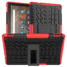 Per Amazon Fire HD 10 2021 Texture di pneumatici TPU antiurto TPU + custodia protettiva PC con supporto (rosso)