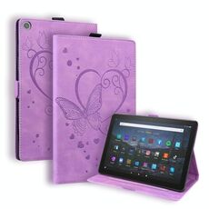 Per Amazon Fire HD 8 (2015/2016/2017/2018) Love Butterfly Pattern Horizontal flip custodia in pelle con supporto e sleep / wake-up funzione (viola)