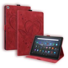 Per Amazon Fire HD 8 (2015/2016/2017/2018) Love Butterfly Pattern Horizontal flip custodia in pelle con supporto e sleep / wake-up funzione (rosso)