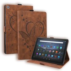 Per Amazon Fire HD 8 (2015/2016/2017/2018) Love Butterfly Pattern Horizontal flip custodia in pelle con supporto e sleep / wake-up funzione (marrone)