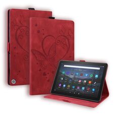 Per Amazon Fire HD 8 (2020) Love Butterfly Pattern Horizontal flip custodia in pelle con supporto e sleep / wake-up funzione (rosso)