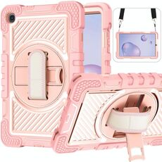 Per Samsung Galaxy Tab A 8.4 2020 T307 T307 Rotazione a 360 gradi Colore a contrasto Antifondo antiurto + Cassa in silicone + PC con supporto e cinghia a punta e tracolla (oro rosa)