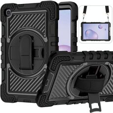 Per Samsung Galaxy Tab A 8.4 2020 T307 T307 Rotazione a 360 gradi Colore a contrasto Silicone antiurto + Cassa in silicone + PC con supporto e cinturino a maniglia e tracolla (nero)