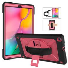 Per Galaxy Tab A 10.1 (2019) T510 Custodia combinata in silicone a colori a contrasto + PC con supporto (nero + rosa rossa)