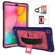 Per Galaxy Tab A 10.1 (2019) T510 Custodia combinata in silicone a colori a contrasto + PC con supporto (blu navy + rosa rossa)