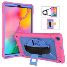 Per Galaxy Tab A 10.1 (2019) T510 Custodia combinata in silicone a colori a contrasto + PC con supporto (rosa rossa + blu)