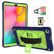 Per Galaxy Tab A 10.1 (2019) T510 Custodia combinata in silicone a colori a contrasto + PC con supporto (blu navy + olivina)