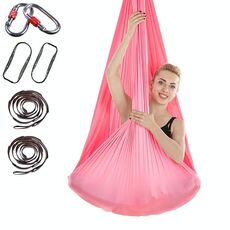 Amaca per yoga aerea antigravità per interni senza nodi con fibbia / prolunga, dimensioni: 400x280 cm (rosa)
