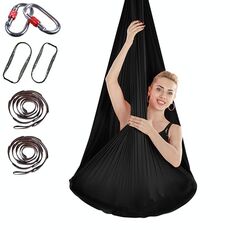 Amaca yoga aerea antigravità per interni senza nodi con fibbia / prolunga, dimensioni: 400x280 cm (nero)