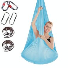 Amaca yoga aerea antigravità per interni senza nodi con fibbia / prolunga, dimensioni: 400 x 280 cm (blu lago)