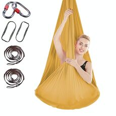 Amaca yoga aerea antigravità per interni senza nodi con fibbia / prolunga, dimensioni: 400 x 280 cm (oro)
