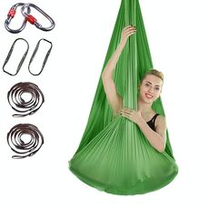 Amaca yoga aerea antigravità per interni senza nodi con fibbia / prolunga, dimensioni: 400 x 280 cm (verde)