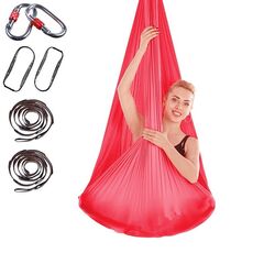 Amaca yoga aerea antigravità per interni senza nodi con fibbia / prolunga, dimensioni: 400x280 cm (rossa)