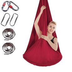 Amaca yoga aerea antigravità per interni senza nodi con fibbia / prolunga, dimensioni: 400 x 280 cm (rosso vino)