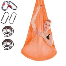 Amaca yoga aerea antigravità per interni senza nodi con fibbia / prolunga, dimensioni: 400 x 280 cm (arancione)