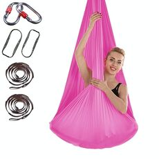 Amaca yoga aerea antigravità per interni senza nodi con fibbia / prolunga, dimensioni: 400x280 cm (rosa rossa)