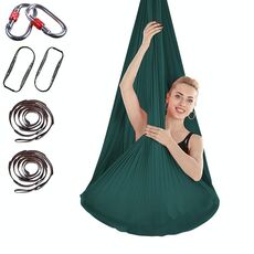 Amaca yoga aerea antigravità per interni senza nodi con fibbia / prolunga, dimensioni: 400 x 280 cm (verde scuro)