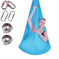Amaca yoga aerea antigravità Yoga indoor senza nodi con fibbia / prolunga, dimensioni: 400x280 cm (azzurro)