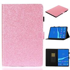 Per Lenovo Tab M10 Plus TB-X606F Custodia in pelle con vibrazione orizzontale lucida in polvere glitterata con supporto e slot per scheda e funzione di sospensione / sveglia (rosa)