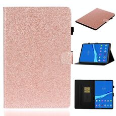 Per Lenovo Tab M10 Plus TB-X606F Custodia in pelle con vibrazione orizzontale lucida in polvere glitterata con supporto, slot per scheda e funzione di sospensione / sveglia (oro rosa)