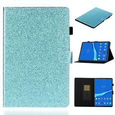 Per Lenovo Tab M10 Plus TB-X606F Custodia in pelle con vibrazione orizzontale lucida in polvere glitterata con supporto, slot per scheda e funzione di sospensione / sveglia (blu)