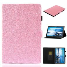 Per Lenovo Tab M10 TB-X605F / X505 Custodia in pelle con vibrazione orizzontale lucida in polvere glitterata con supporto e slot per scheda (rosa)