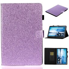 Per Lenovo Tab M10 TB-X605F / X505 Custodia in pelle con vibrazione orizzontale lucida in polvere glitterata con supporto e slot per scheda (viola)
