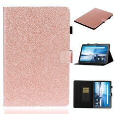 Per Lenovo Tab M10 TB-X605F / X505 Custodia in pelle con vibrazione orizzontale lucida in polvere glitterata con supporto e slot per scheda (oro rosa)