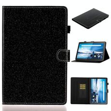 Per Lenovo Tab M10 TB-X605F / X505 Custodia in pelle con vibrazione orizzontale lucida in polvere glitterata con supporto e slot per scheda (nero)