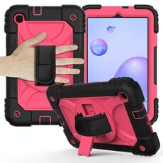 Per Samsung Galaxy Tab A 8.4 (2020) Custodia combinata antiurto PC + silicone con supporto e tracolla e tracolla (nero + rosa rossa)