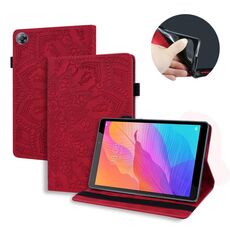 Per Huawei MatePad T8 Custodia in pelle goffrata con motivo a polpaccio doppio design pieghevole con supporto e slot per schede e slot per penna e fascia elastica (rosso)