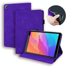 Per Huawei MatePad T8 Custodia in pelle goffrata con motivo a polpaccio doppio design pieghevole con supporto e slot per schede e slot per penna e fascia elastica (viola)