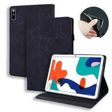 Per Huawei MatePad 10.4 Custodia in pelle goffrata con design a doppia piegatura in vitello con supporto e slot per schede e slot per penna e fascia elastica (nero)