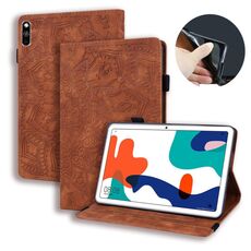 Per Huawei MatePad 10.4 Custodia in pelle goffrata con design a doppia piegatura in vitello con supporto e slot per schede e slot per penna e fascia elastica (marrone)