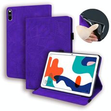 Per Huawei MatePad 10.4 Custodia in pelle goffrata design a doppia piegatura con motivo a polpaccio con supporto e slot per schede e slot per penna e fascia elastica (viola)