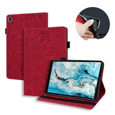 Per Lenovo Tab M8 TB-8505F 8505X 8.0 Custodia in pelle goffrata con design a doppia piegatura in vitello con supporto e slot per schede, slot per penna e fascia elastica (rosso)