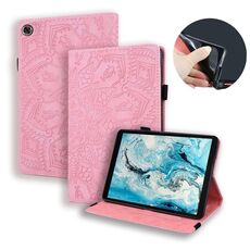 Per Lenovo Tab M8 TB-8505F 8505X 8.0 Custodia in pelle goffrata con design a doppia piegatura con motivo a vitello con supporto e slot per schede, slot per penna e fascia elastica (rosa)