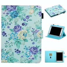 Per tablet universale da 8 pollici, motivo floreale, custodia in pelle con vibrazione orizzontale con slot per schede e supporto (fiore viola)