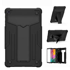 Per Samsung Galaxy Tab A8.4 (2020) T307 Staffa a forma di T Contrasto Colore antiurto PC + Custodia protettiva piatta in silicone (nero + nero)