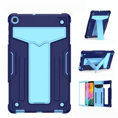 Per Samsung Galaxy Tab A8.4 (2020) T307 Staffa a forma di T Contrasto Colore antiurto PC + Custodia protettiva piatta in silicone (Navy + Blu)