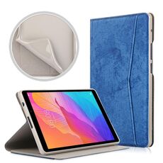 Per Huawei MatePad T8 Custodia in pelle a vibrazione orizzontale con struttura in tessuto di marmo con slot per schede e supporto (blu scuro)