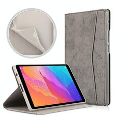 Per Huawei MatePad T8 Custodia in pelle a vibrazione orizzontale con struttura in tessuto di marmo con slot per schede e supporto (grigio)