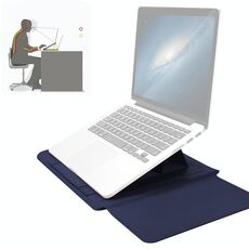 4 in 1 sacchetto di fodera per laptop impermeabile universale in pelle PU con manico e supporto & portapenna + 2 avvolgitori + borsa del mouse + borsa del caricatore set per laptop da 17 pollici (blu scuro)