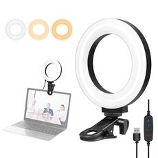 Pulluz 4,7 pollici Anello da 12 cm Selfie Light 3 Modalità USB Dimmerabile Dual Color Temperature Temperatura LED Ricurvo Vlogging Photography Video Lights con supporto clip monitor (nero)