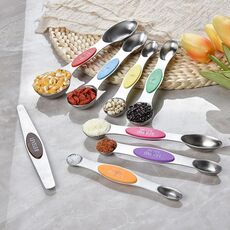 2 set 8-in-1 Set di cucchiaio in acciaio inox per misurino a doppia testa magnetico (colorato)
