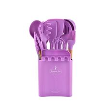 KU349 13 in 1 stoccaggio manico in legno a canna da cucina in silicone Set di cucchiaino antiaderente cucchiaio antiaderente Scovel da cucina (viola)